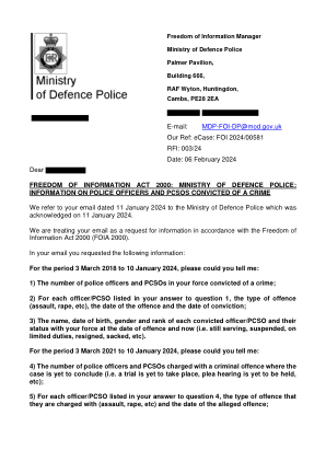 FOI2024_00581 - 国防部警察和警察警卫被定罪，2018 年 3 月 3 日至 2024 年 1 月 10 日